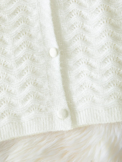 Openwork V-Neck Button Down Cardigan Easy Apparels