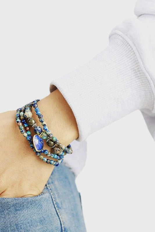 Imperial Stone Heart Three-Layered Bracelet Royal Blue One Size Easy Apparels