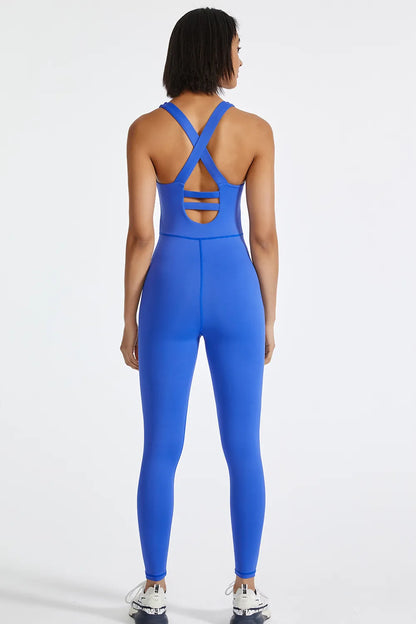 Crisscross Back Wide Strap Active Jumpsuit Easy Apparels