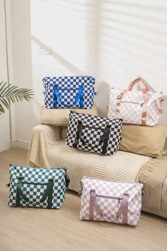 Zenana Checkered Multi-Pocket Travel Bag Easy Apparels