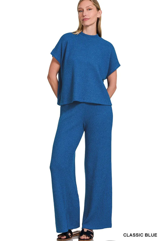 Zenana Sweater Boxy Top & Long Pants Set CLASSIC BLUE Easy Apparels