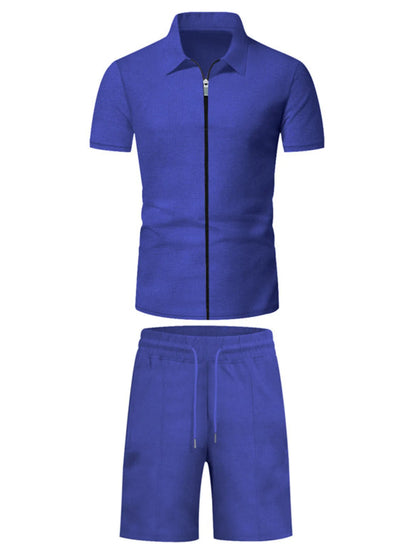 Men's Plus Size Zip Up Short Sleeve Top and Shorts Set Easy Apparels