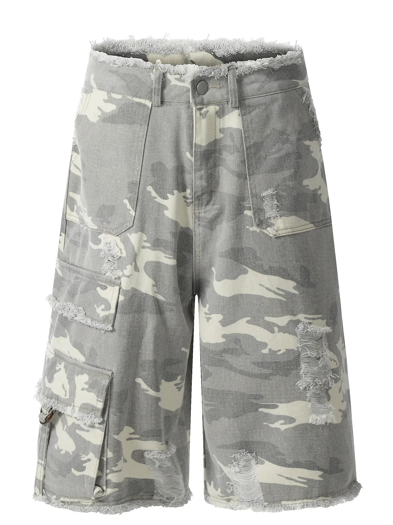 Men's Camouflage Denim Shorts with Raw Hem Camouflage Color Easy Apparels