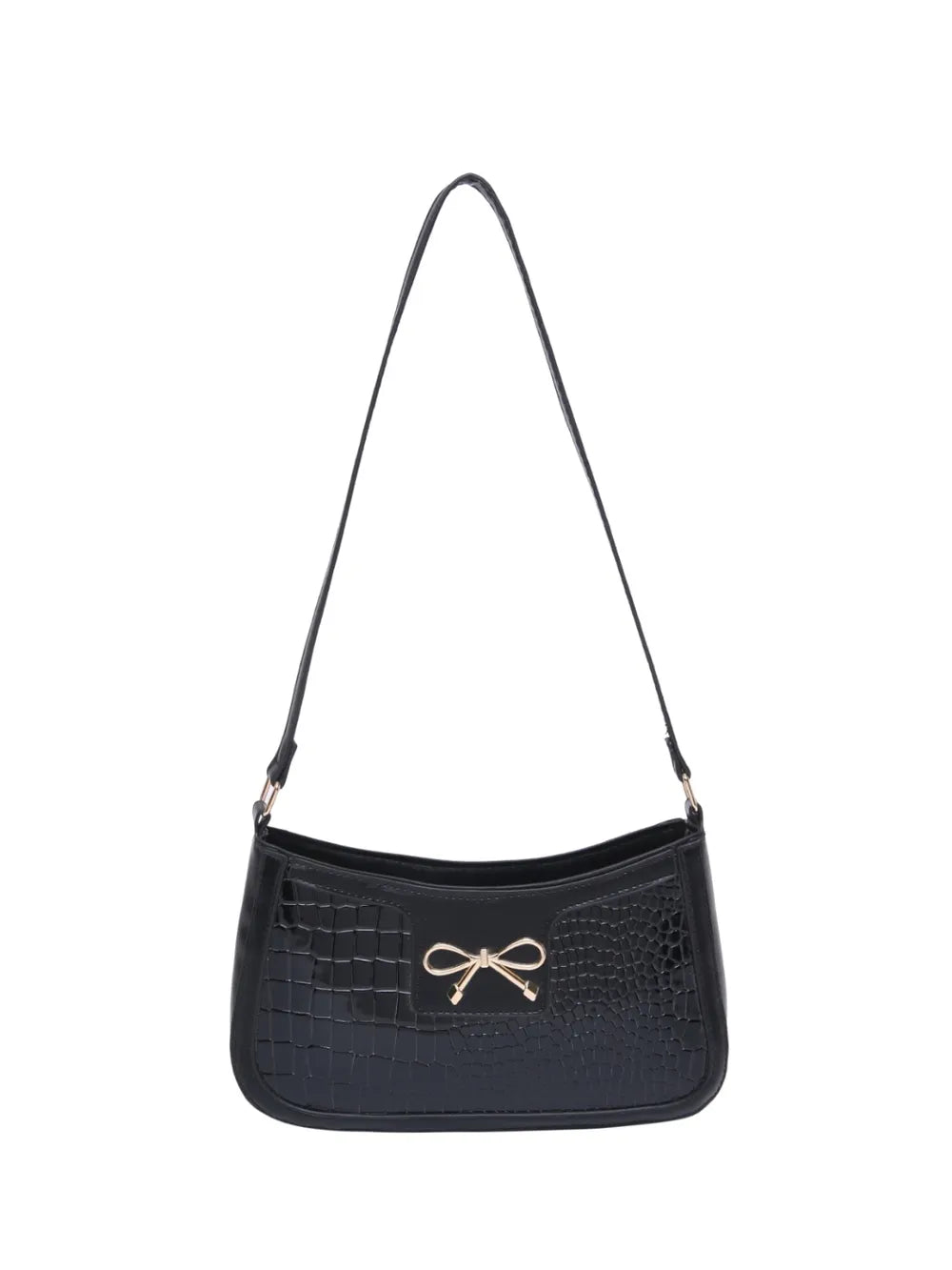 Crocodile Pattern Shoulder Bag with Bow Detail Easy Apparels