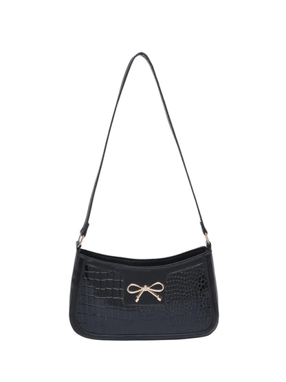 Crocodile Pattern Shoulder Bag with Bow Detail Easy Apparels