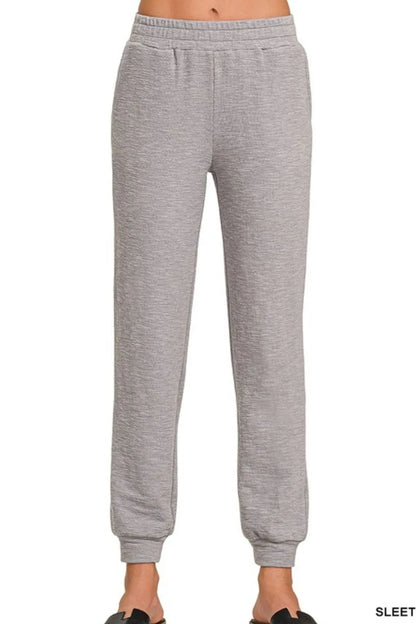 Zenana Cotton Slub Jogger Pants Easy Apparels