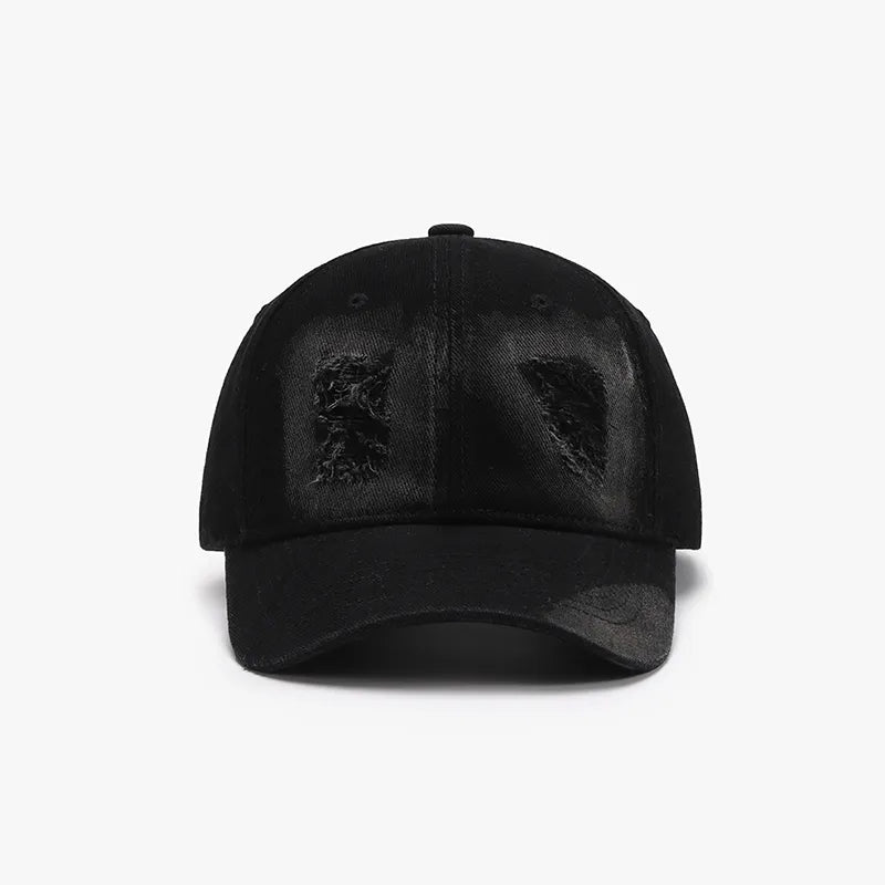 Distressed Cotton Baseball Cap Black One Size Easy Apparels