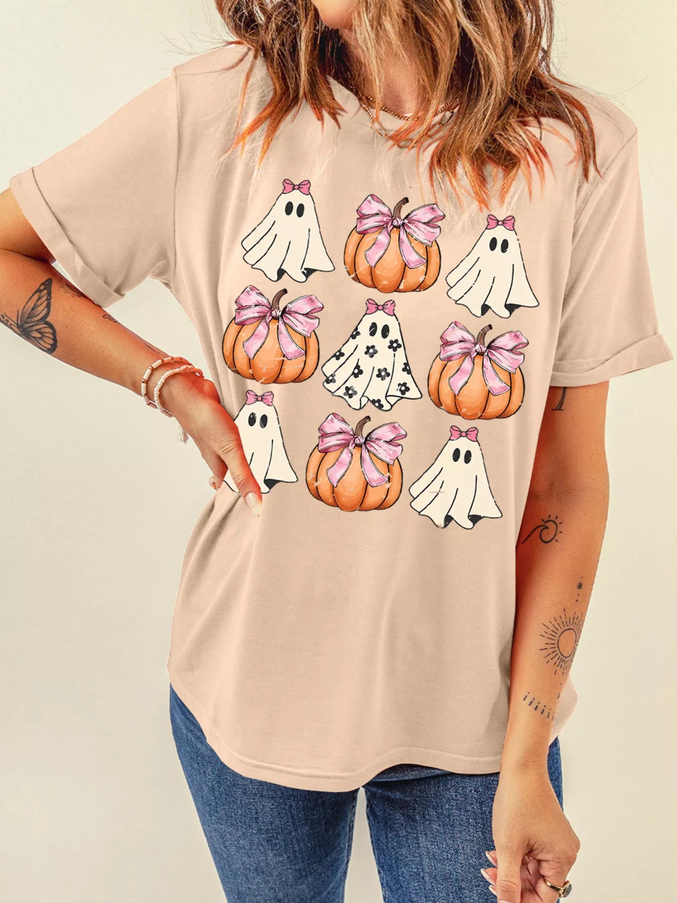 Halloween Bowknot Ghost Pumpkin Graphic T Shirt Easy Apparels
