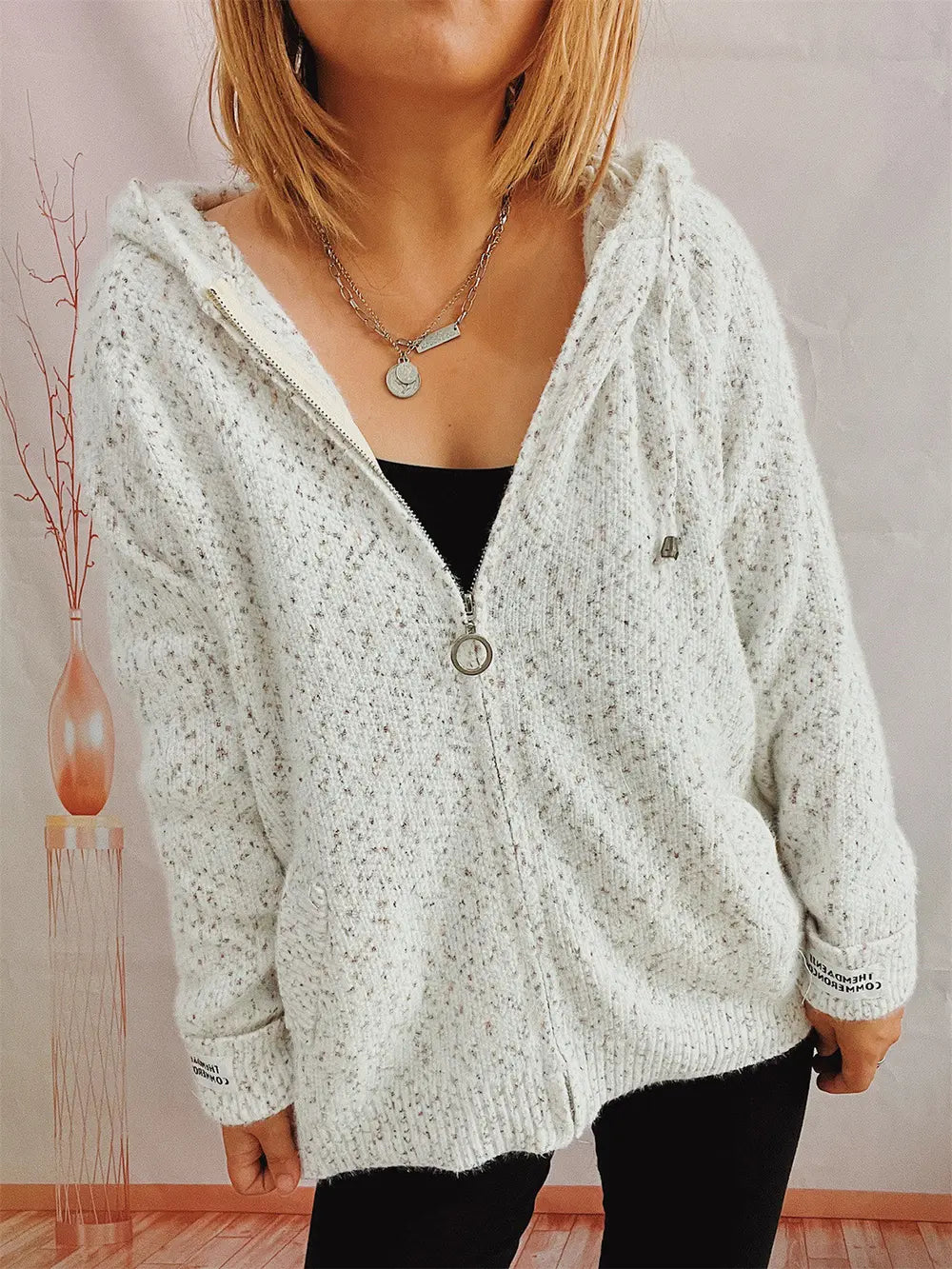 Zip Up Drawstring Long Sleeve Hooded Sweater Easy Apparels