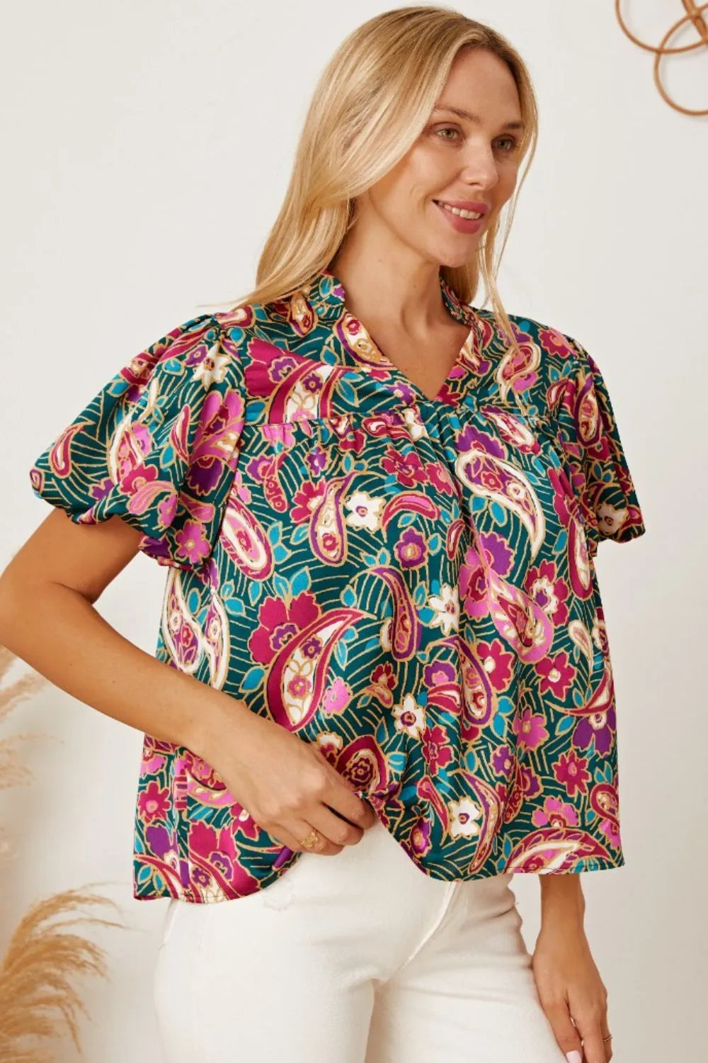 Trendsi Floral Collared Neck Short Sleeve Blouse