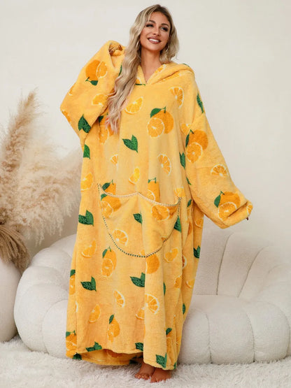 Fuzzy Pocketed Long Sleeve Hooded Lounge Dress Easy Apparels