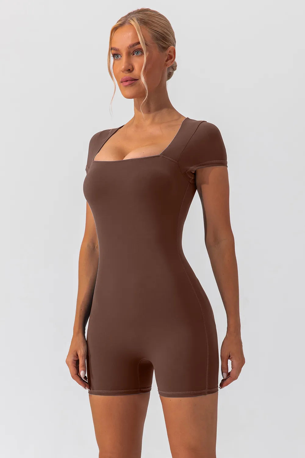 Square Neck Cap Sleeve Active Romper Easy Apparels