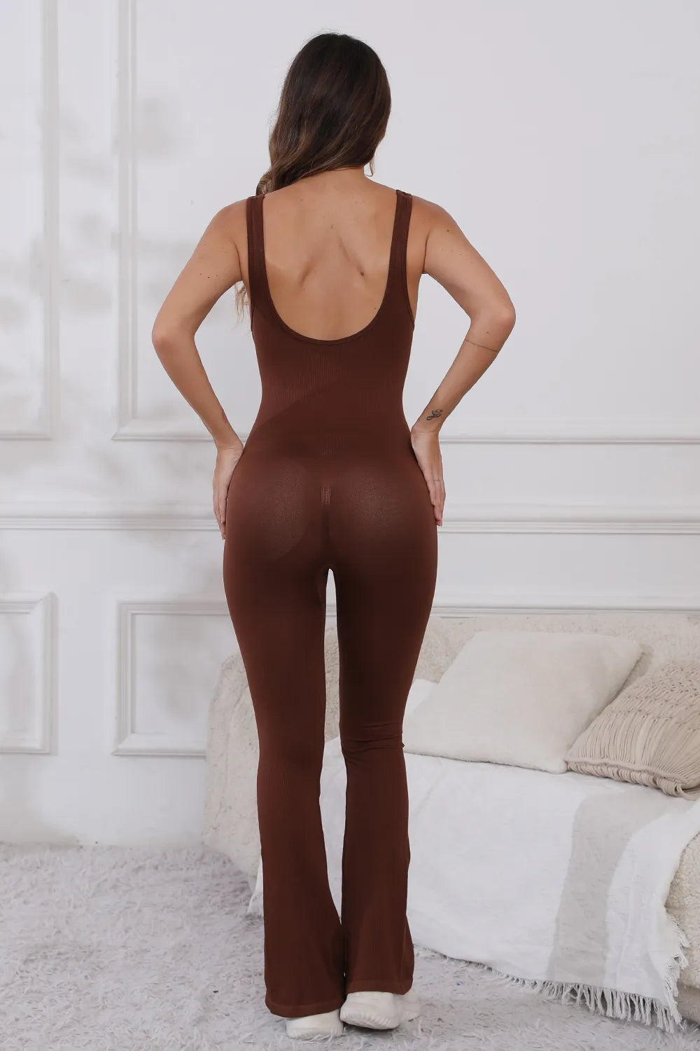 Scoop Neck Wide Strap Active Jumpsuit Easy Apparels