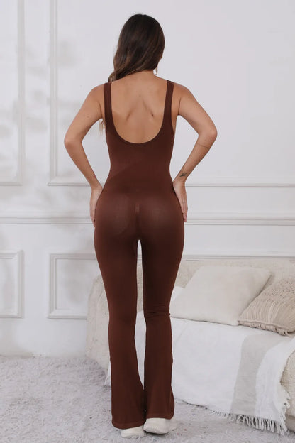 Scoop Neck Wide Strap Active Jumpsuit Easy Apparels
