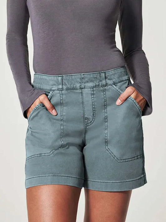 Full Size Vintage Washed Denim Shorts with Pockets Plus Size Blue Easy Apparels