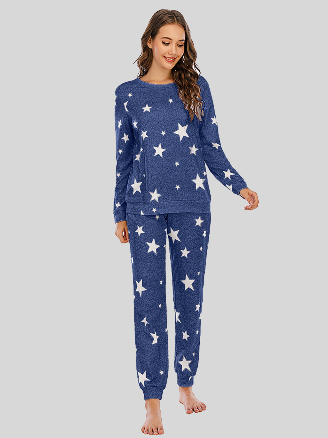 Star Top and Pants Lounge Set Peacock Blue Easy Apparels