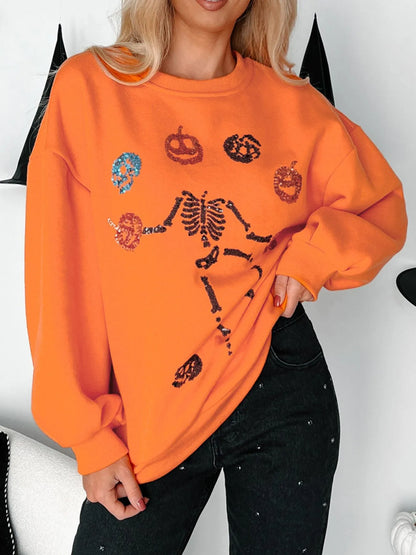 Trendsi Halloween Skeleton Pumpkin Sweatshirt Orange