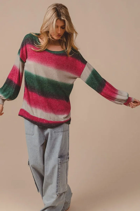 Trendsi BiBi Striped Gradation Print Knit Top FUCHSIA HUNTER