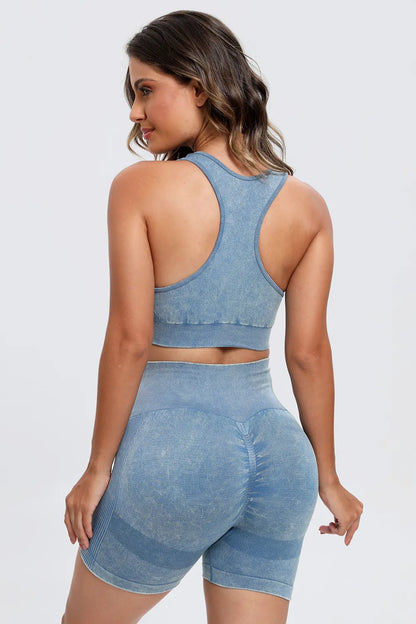 3 Piece Washed Square Neck Wide Strap Active Set Easy Apparels