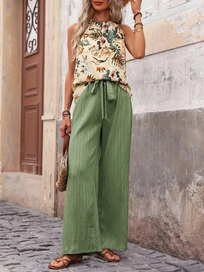 Printed Tank Top and Wide Leg Pants Set Easy Apparels