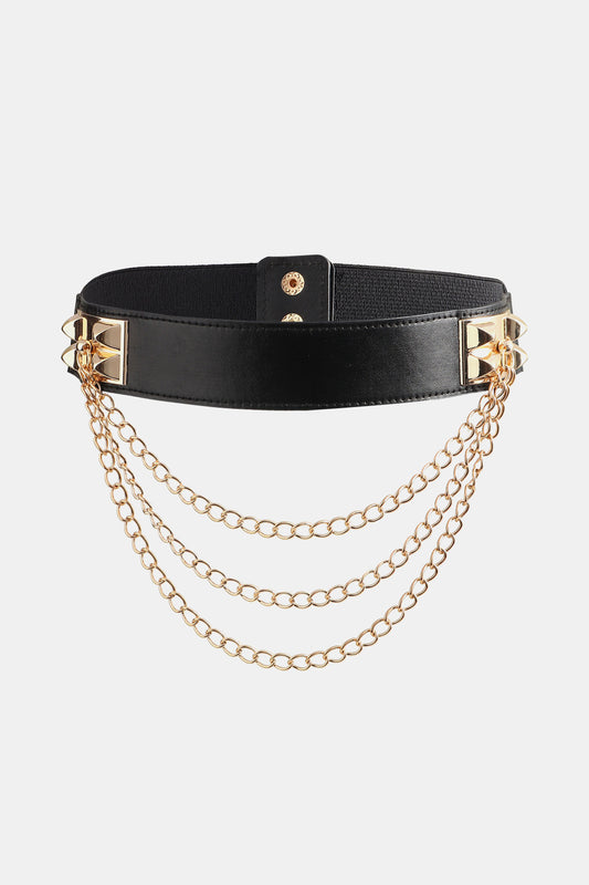 Elastic Belt with Chain Black One Size Easy Apparels