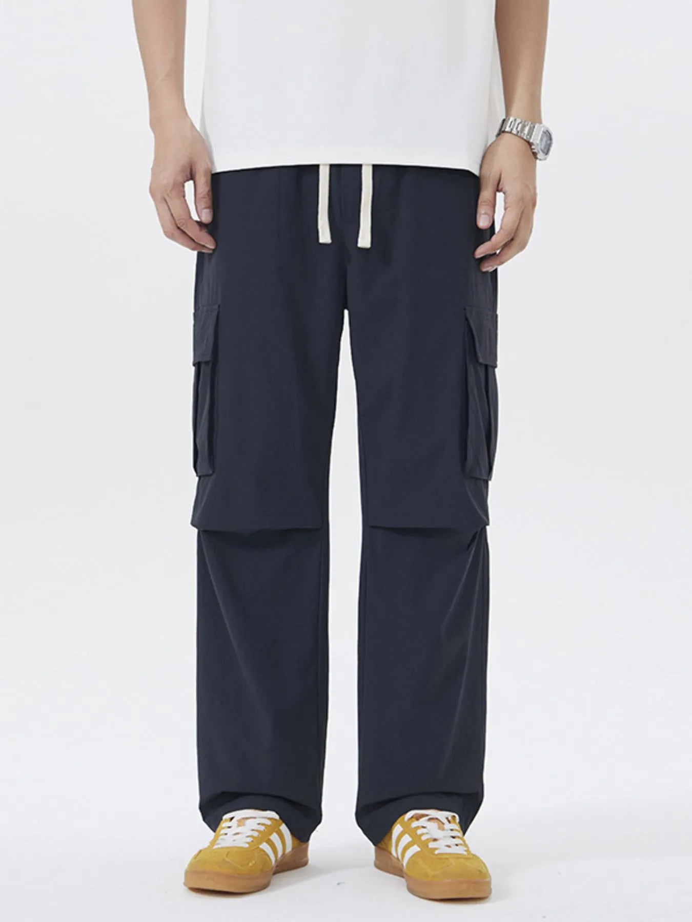Men's Full Size Multi-Pocket Tactical Cargo Pants with Drawstring Waist Plus Size Easy Apparels