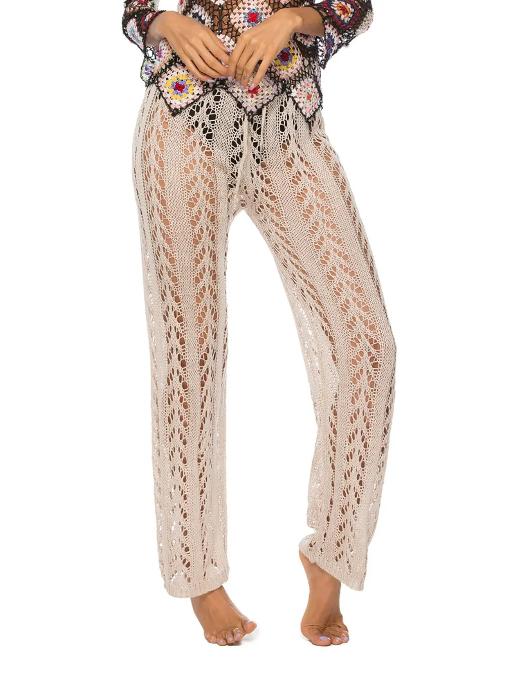 Cutout Drawstring High Waist Swim Pants Khaki Easy Apparels