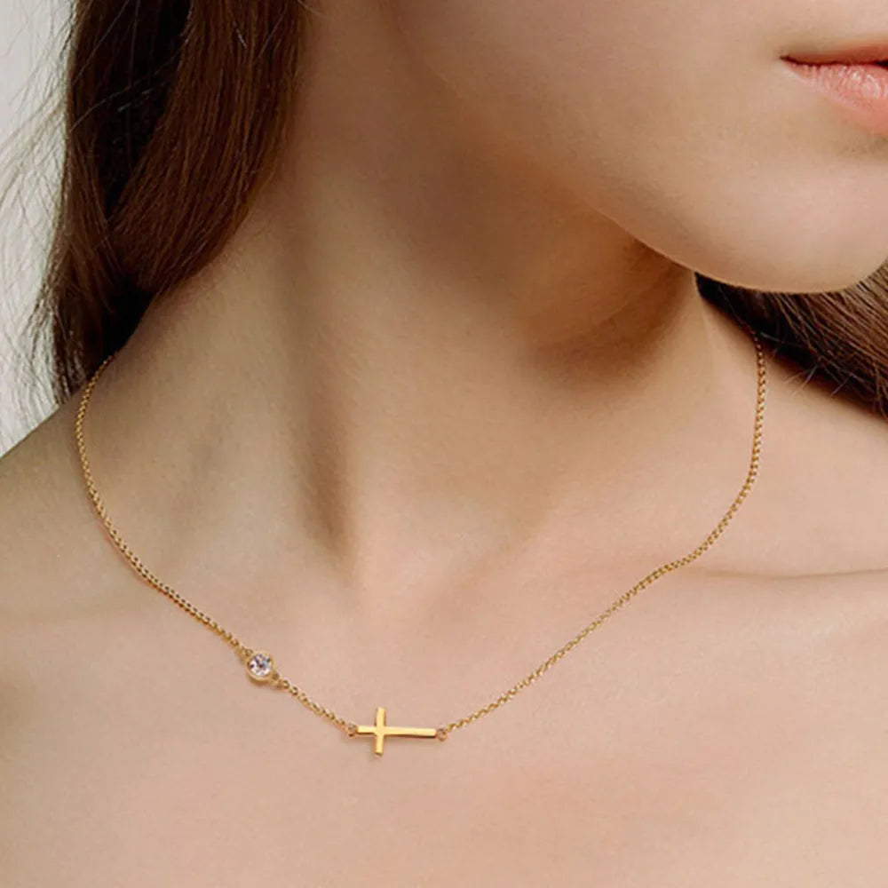 Cross 925 Sterling Silver Moissanite Necklace Gold One Size Easy Apparels