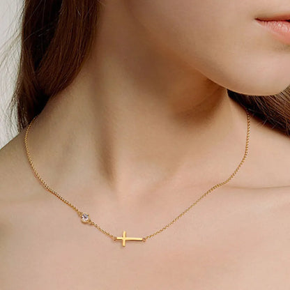 Cross 925 Sterling Silver Moissanite Necklace Gold One Size Easy Apparels