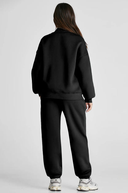 Quarter Zip Long Sleeve Top and Pants Set Easy Apparels