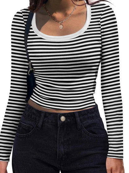Trendsi Striped Long Sleeve Scoop Neck T-Shirt