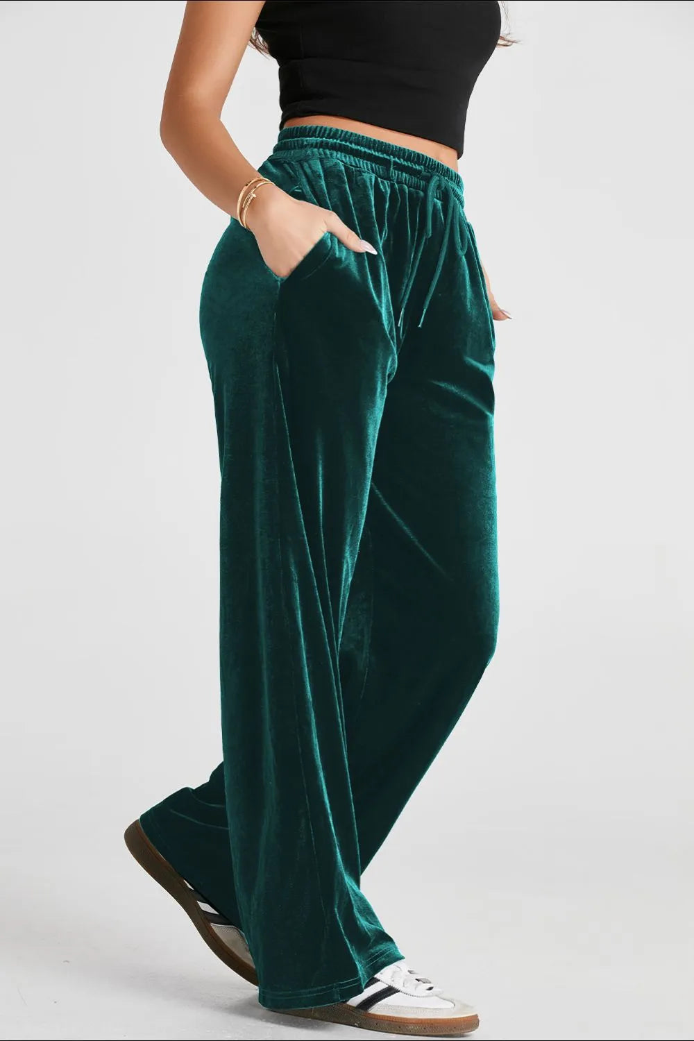Drawstring Waist Wide Leg Active Pants Easy Apparels