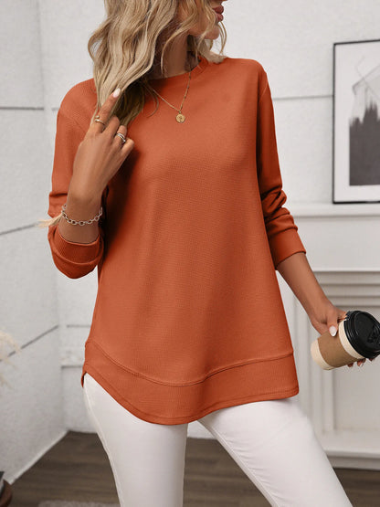 Trendsi Long Sleeve Round Neck T-Shirt Terracotta
