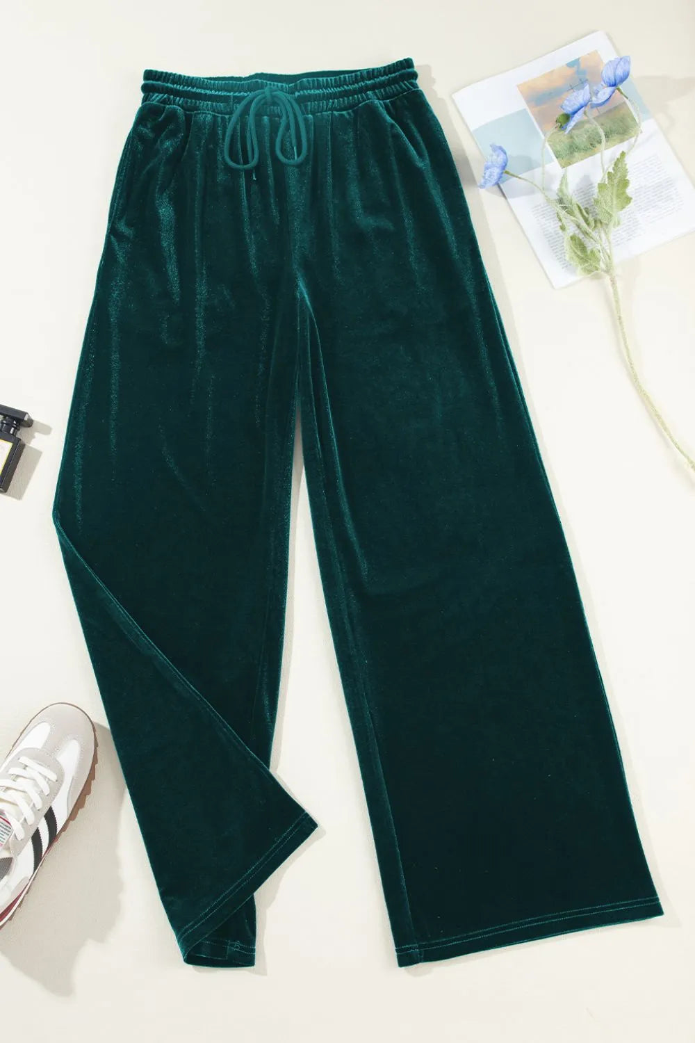 Drawstring Waist Wide Leg Active Pants Easy Apparels