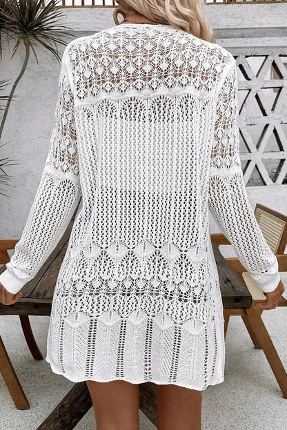 Openwork Open Front Long Sleeve Cardigan Easy Apparels
