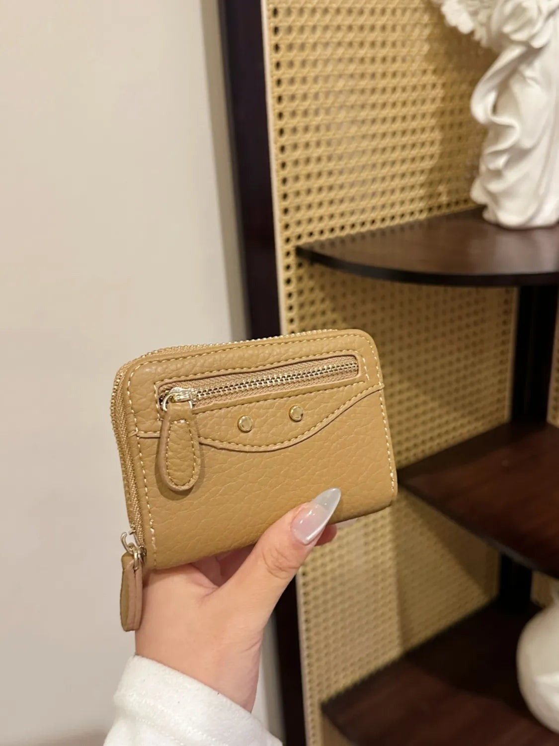 PU Leather Solid Color Card Case Tan One Size Easy Apparels