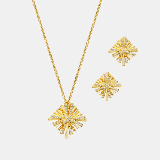 Starburst Gold-Plated Earrings and Necklace Set Gold One Size Easy Apparels