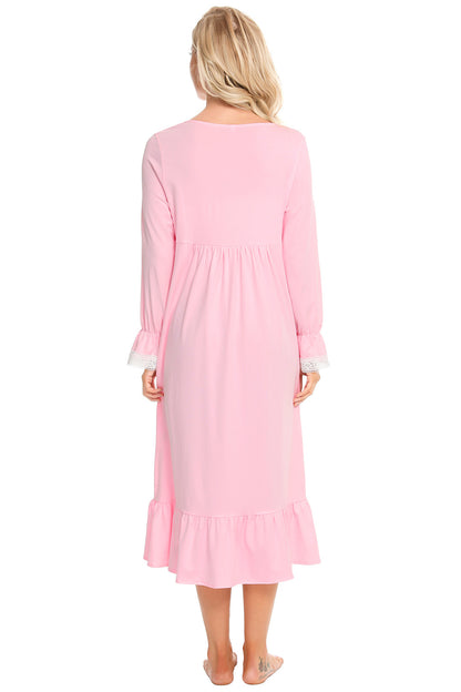Lace Detail Square Neck Flounce Sleeve Night Dress Easy Apparels