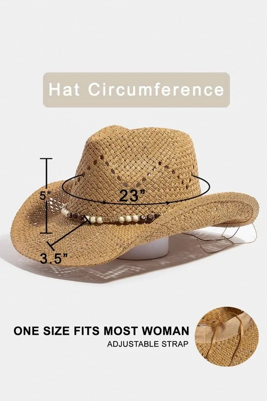 Fame Mixed Beaded Strap Western Fedora Straw Hat Easy Apparels