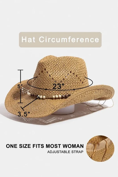 Fame Mixed Beaded Strap Western Fedora Straw Hat Easy Apparels