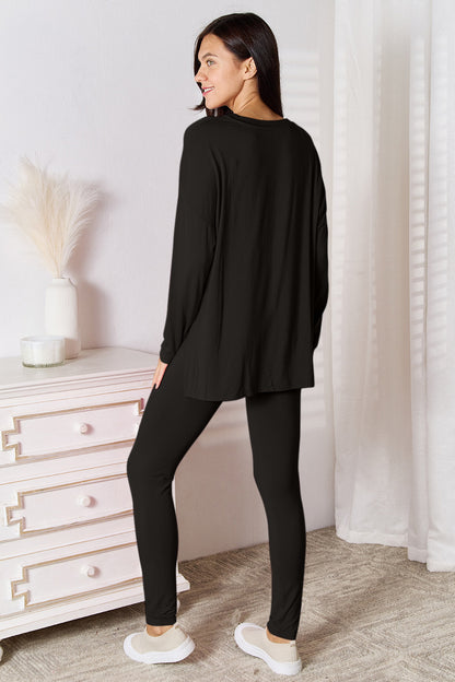 Basic Bae Full Size V-Neck Soft Rayon Long Sleeve Top and Pants Lounge Set Easy Apparels