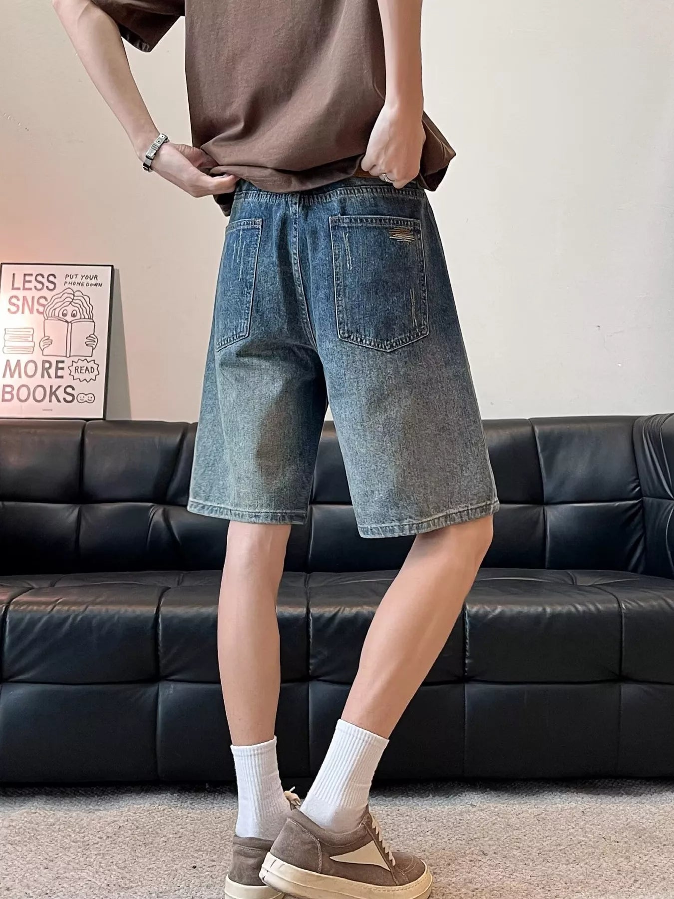 Men's Full Size Washed Wide Leg Denim Shorts Plus Size Easy Apparels