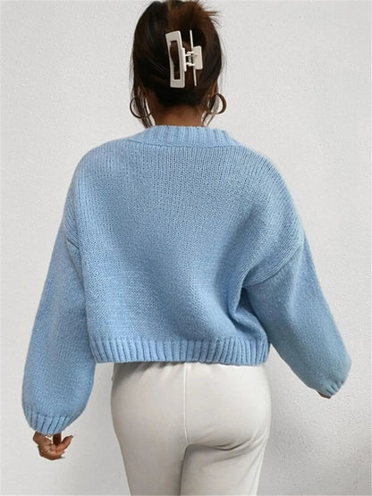 Contrast Cloud Pattern Cropped Button-Up Cardigan Easy Apparels
