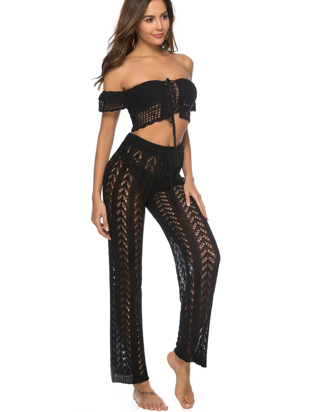 Cutout Drawstring High Waist Swim Pants Easy Apparels