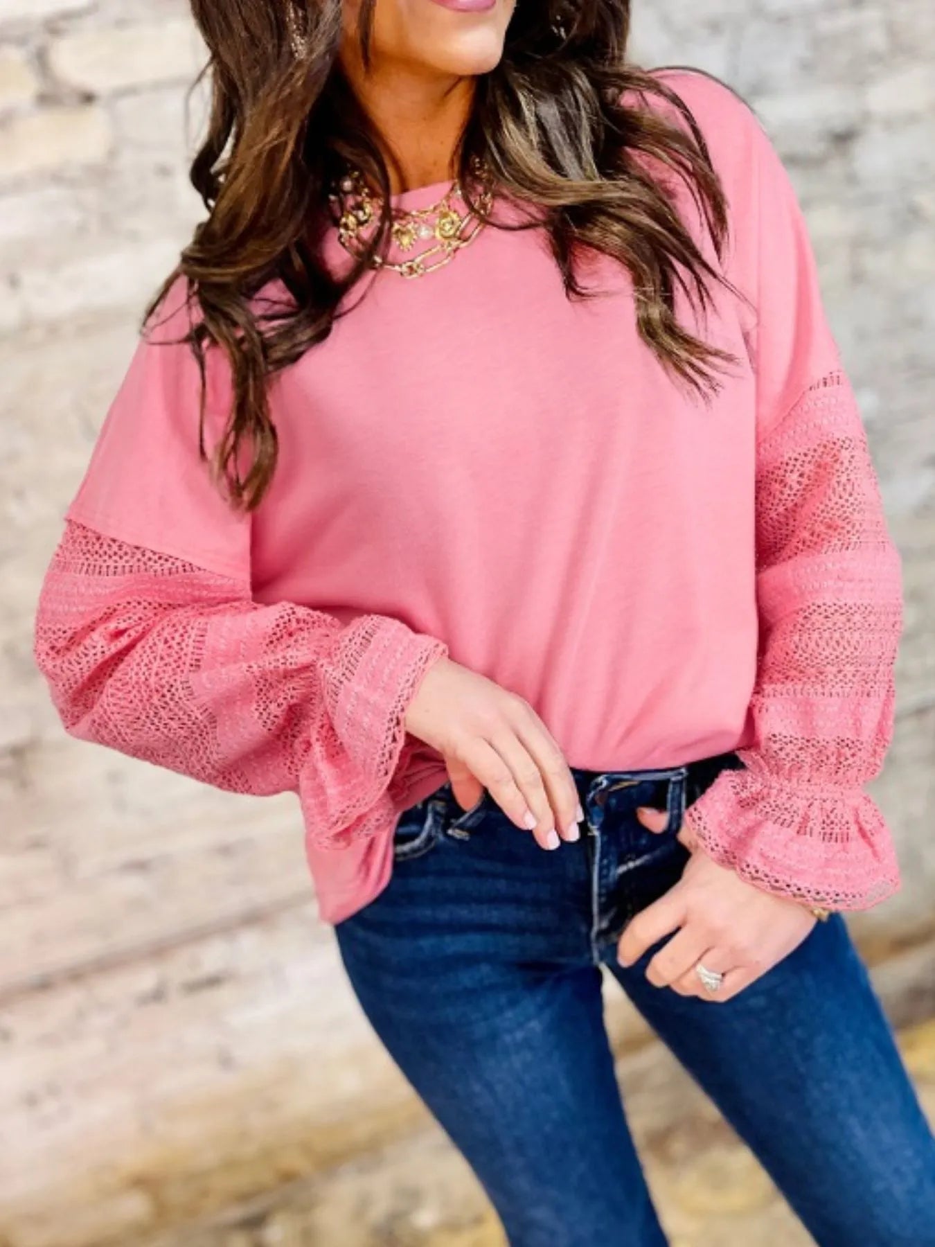 Trendsi Lace Detail Flounce Sleeve Sweatshirt