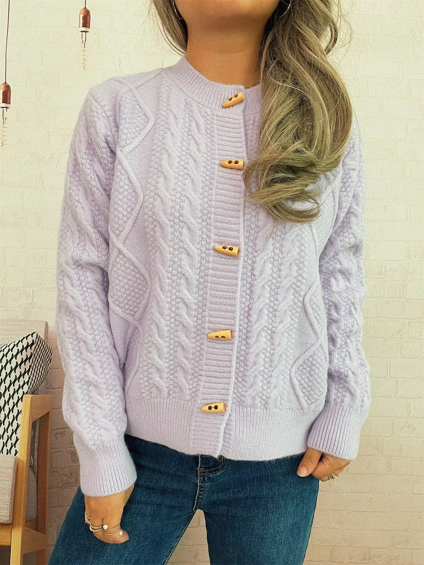 Cable Knit Button-Up Cardigan Easy Apparels