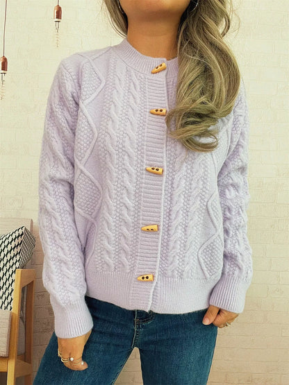 Cable Knit Button-Up Cardigan Easy Apparels