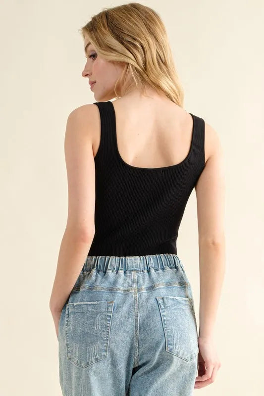 Trendsi And The Why Ribbed Square Neck Bodysuit