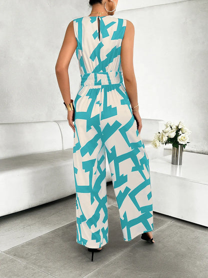 Printed Wide Leg Jumpsuit Easy Apparels