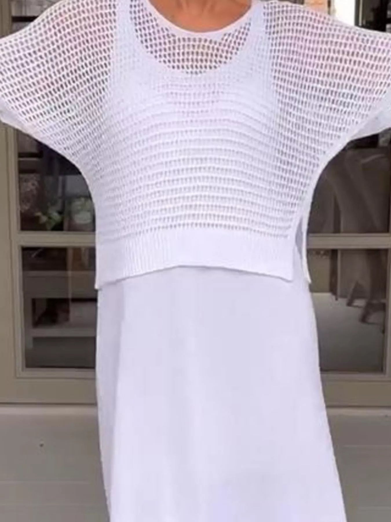 Full Size Openwork Knit Cover Up and Dress Set Plus Size Easy Apparels